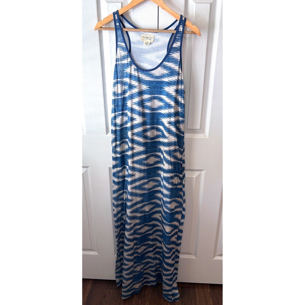 Denim & Supply Ralph Lauren Blue Zigzag Aztec Southwest Racer Back Maxi Dress L